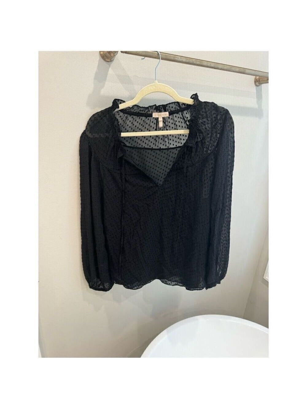 Rebecca Taylor Women's Long Sleeve Clip Dot Black Size 10 Tie Neck Blouse - Picture 3 of 5